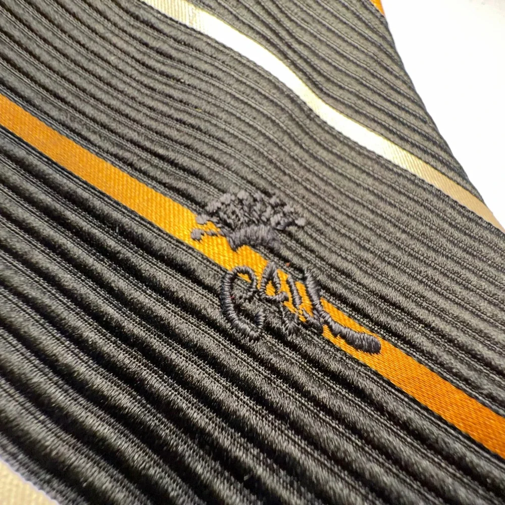 Countess Mara Necktie Mens OS Black Gold Silver Ribbed Silk Striped Preppy Ivy‎